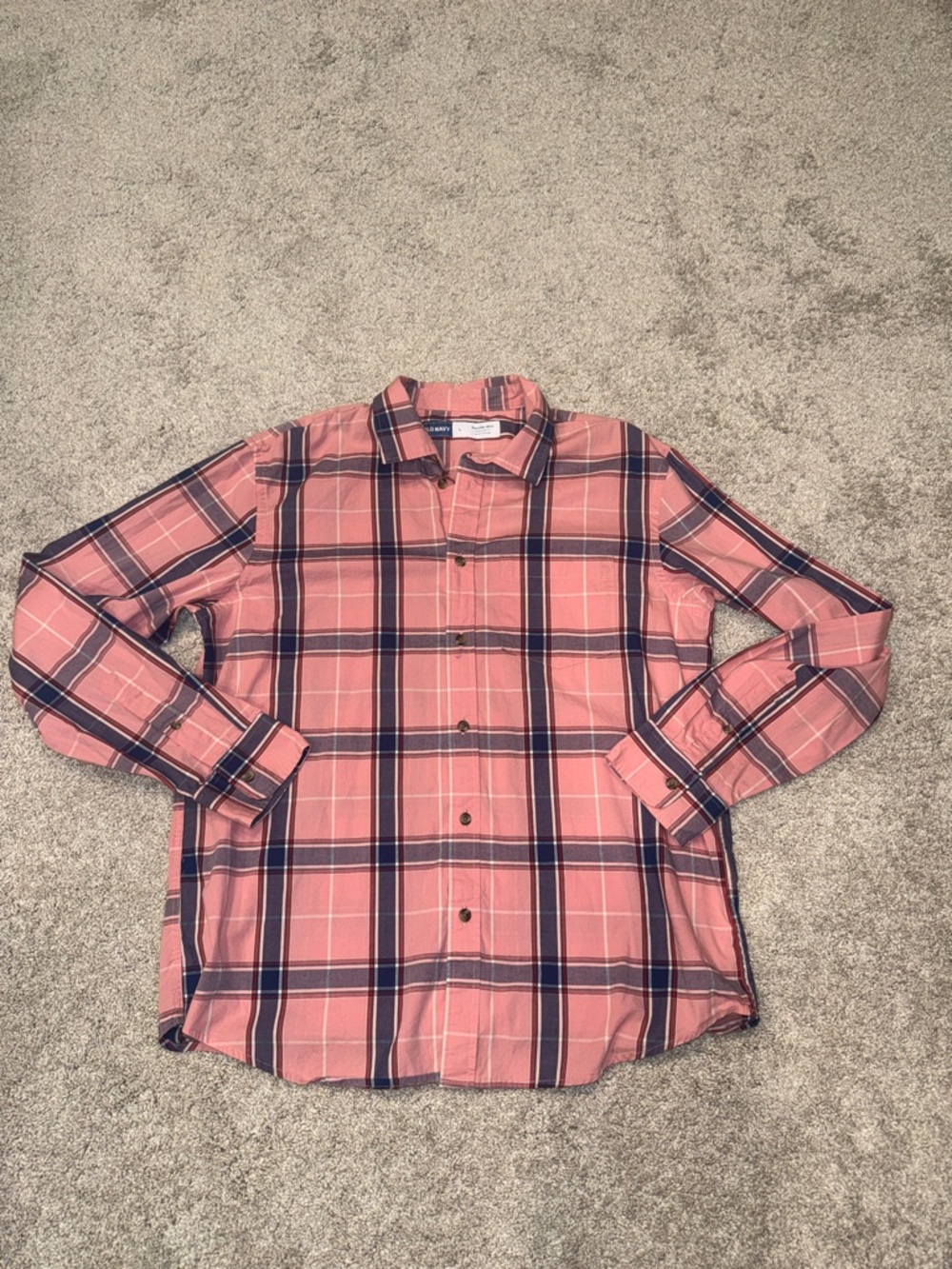 Old Navy Pink and Navy Plaid Button-Down Shirt